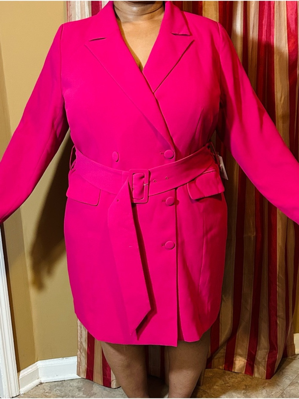 Eloquii Hot Pink Long-Sleeve Belted Blazer Dress